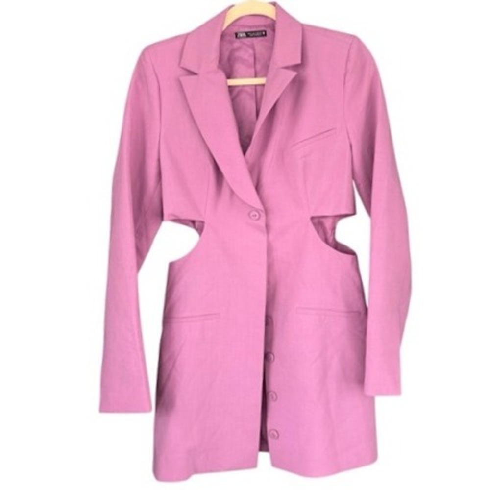 B8 ZARA Cut Out Blazer Dress Lavender Lilac Button Front Long Sleeve Size‎ S - Picture 2 of 8
